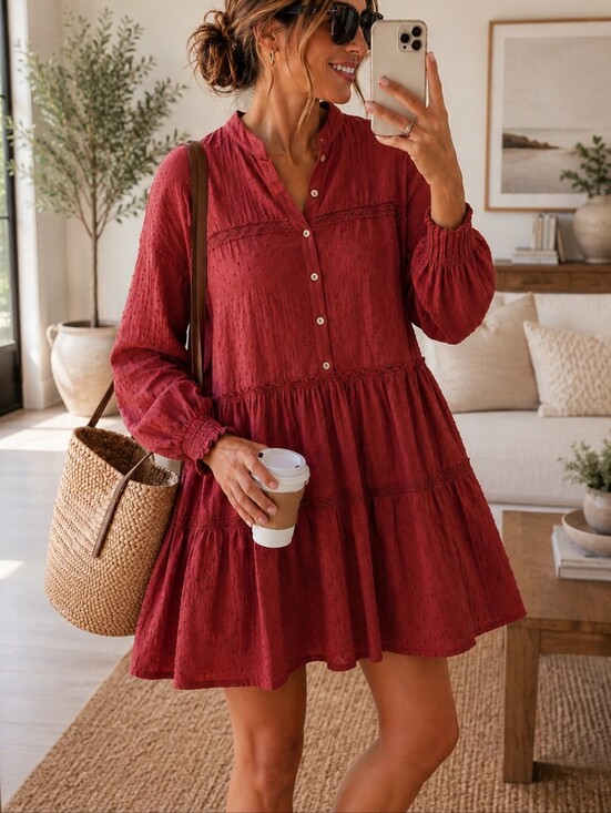 Pilcro Dresses & Skirts - Pilcro Rust-Tone Eyelet Button Top